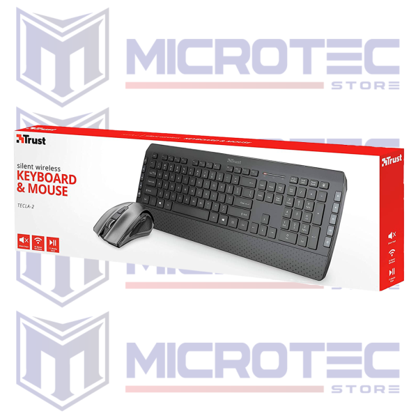 KIT TECLADO Y MOUSE INALÁMBRICO TRUST TECLA-2 SILENT - (TECLAS SILENCIOSAS / ERGONÓMICO)