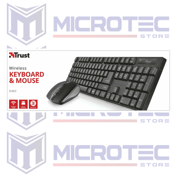 KIT TECLADO Y MOUSE INALÁMBRICO TRUST XIMO - 1600 DPI (RESISTENTE A DERRAMES)